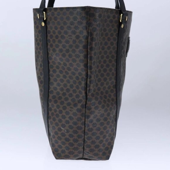 CELINE Macadam Canvas Tote Bag PVC Leather Black Gold Auth 106873V - Picture 4 of 15